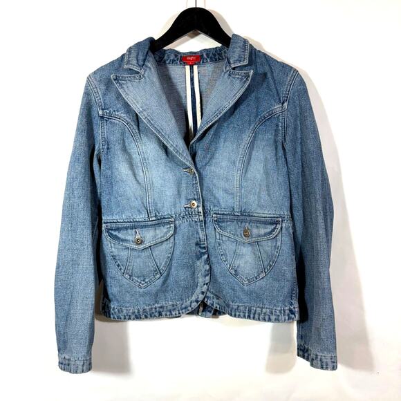 Mossimo Denim Blazer Jacket Pockets Juniors Large Pockets Retro Heritage Preppy - Picture 1 of 13